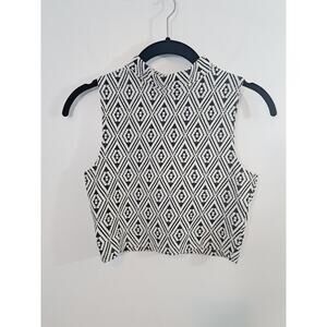 Pimkie Women's Black White Geometric Print High Neck Cropped Shirt